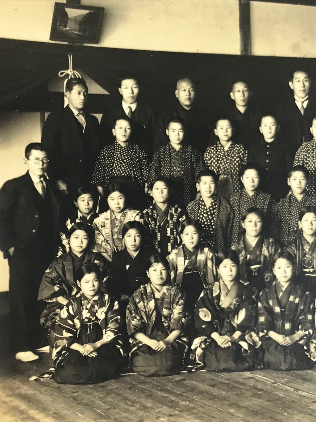 Antique Japanese Taisho School Photograph Group Student Hakama Black White PH121