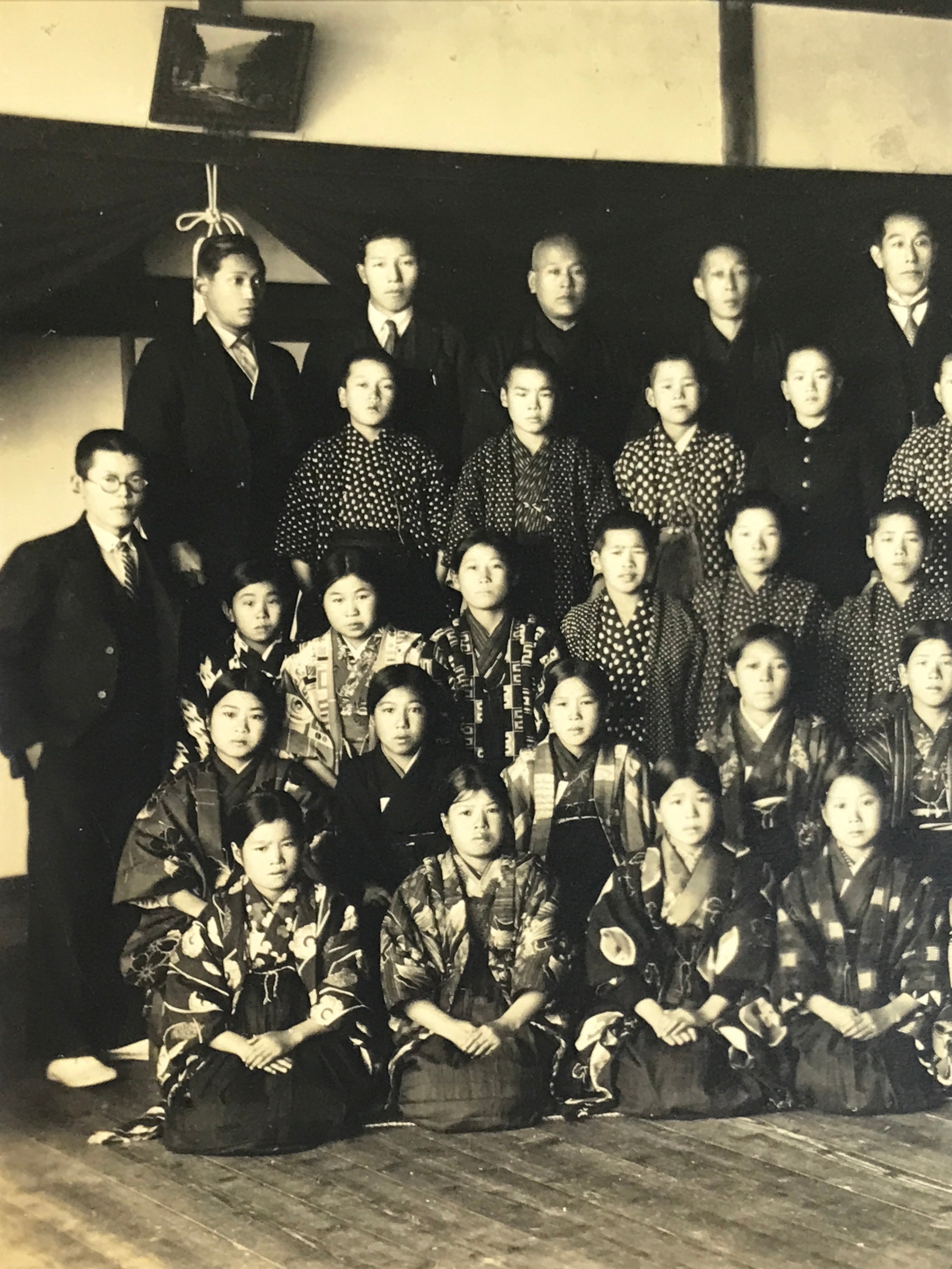 Antique Japanese Taisho School Photograph Group Student Hakama Black White PH121