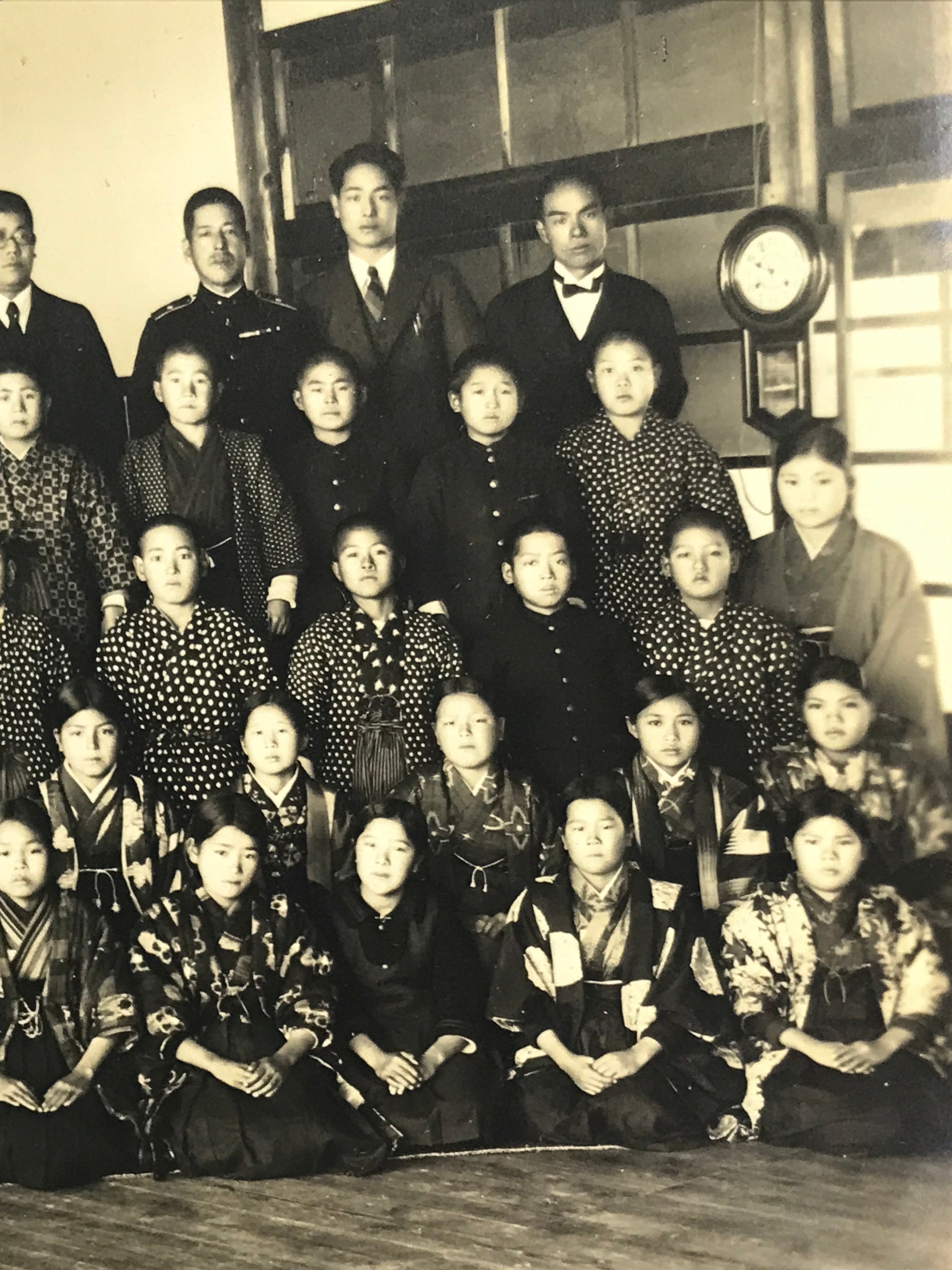 Antique Japanese Taisho School Photograph Group Student Hakama Black White PH121