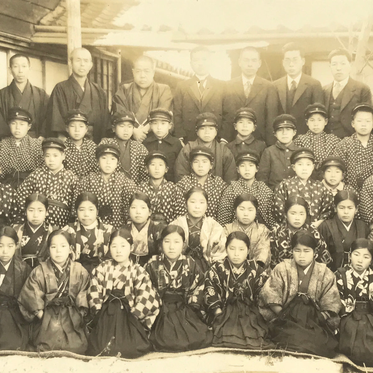 Antique Japanese Taisho School Photograph Student Hakama Uniform Sepia PH126