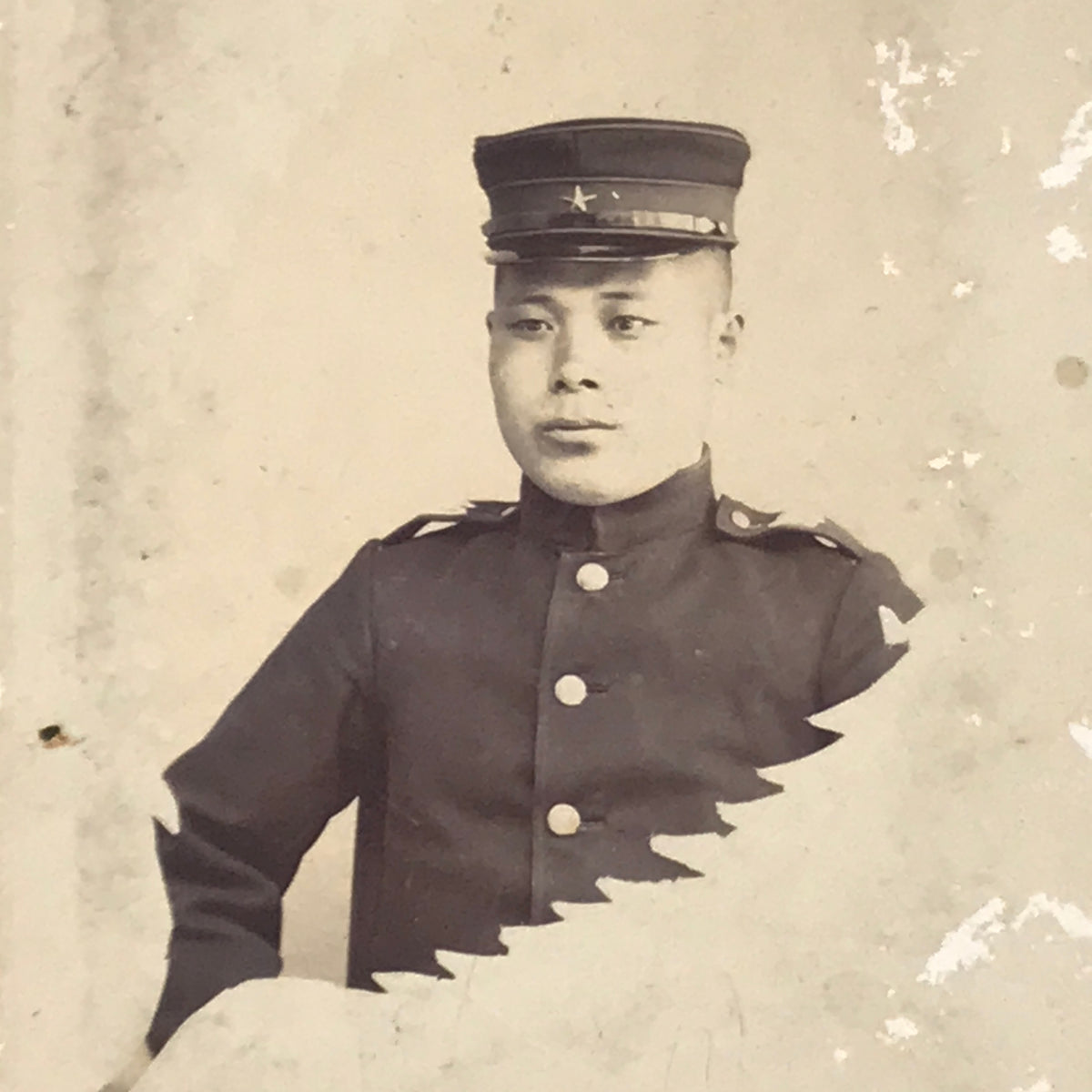 Antique Japanese Taisho Soldier Portrait Military Photograph Black White PH46