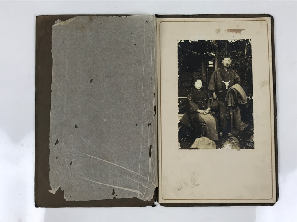 Antique Japanese Taisho Young Couple Photograph Portrait Kimono Black White PH26
