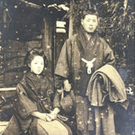 Antique Japanese Taisho Young Couple Photograph Portrait Kimono Black White PH26