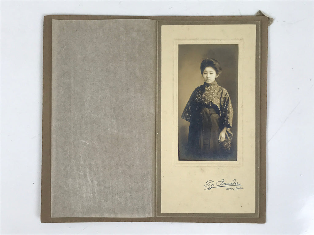 Antique Japanese Taisho Young Woman Portrait Photograph Kimono Hakama Sepia PH42
