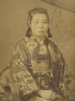 Antique Japanese Taisho Young Woman Portrait Photograph Kimono Sepia Tone PH234