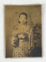 Antique Japanese Taisho Young Woman Portrait Photograph Kimono Sepia Tone PH267