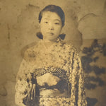 Antique Japanese Taisho Young Woman Portrait Photograph Kimono Sepia Tone PH267