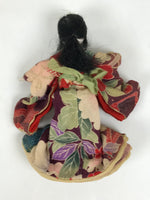 Antique Japanese Toy Play Doll Ningyo Kimono Silk Wood Gofun Floral Purple ID674