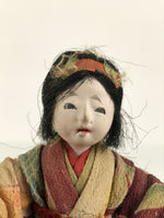 Antique Japanese Toy Play Doll Ningyo Kimono Silk Wood Gofun Floral Purple ID674