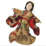 Antique Japanese Toy Play Doll Ningyo Kimono Silk Wood Gofun Floral Purple ID674