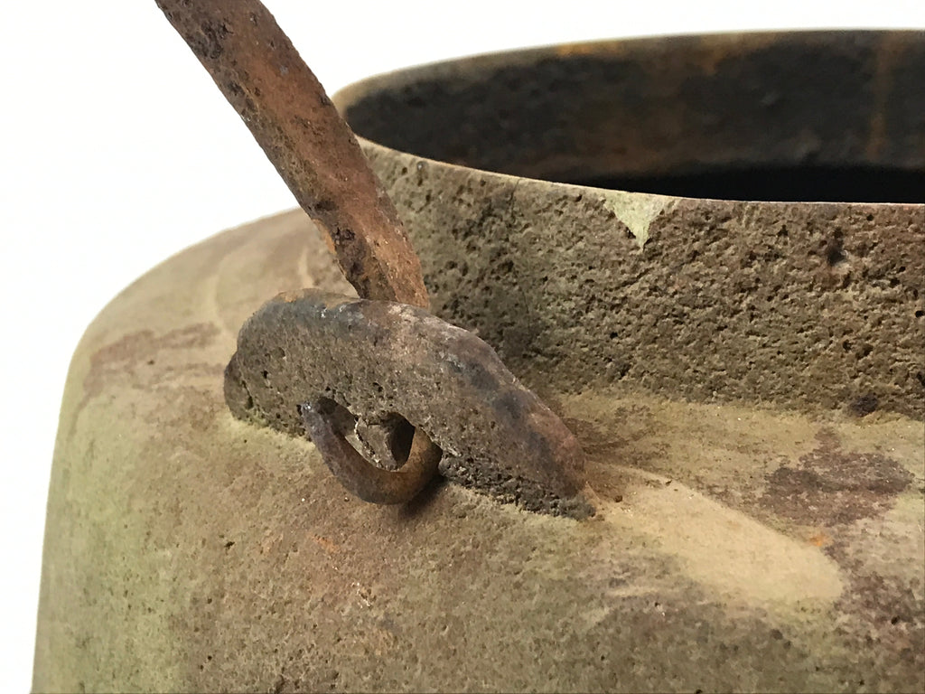 Antique Japanese Traditional Cast Iron Hanging Cook Pot Black Irori Hearth C26