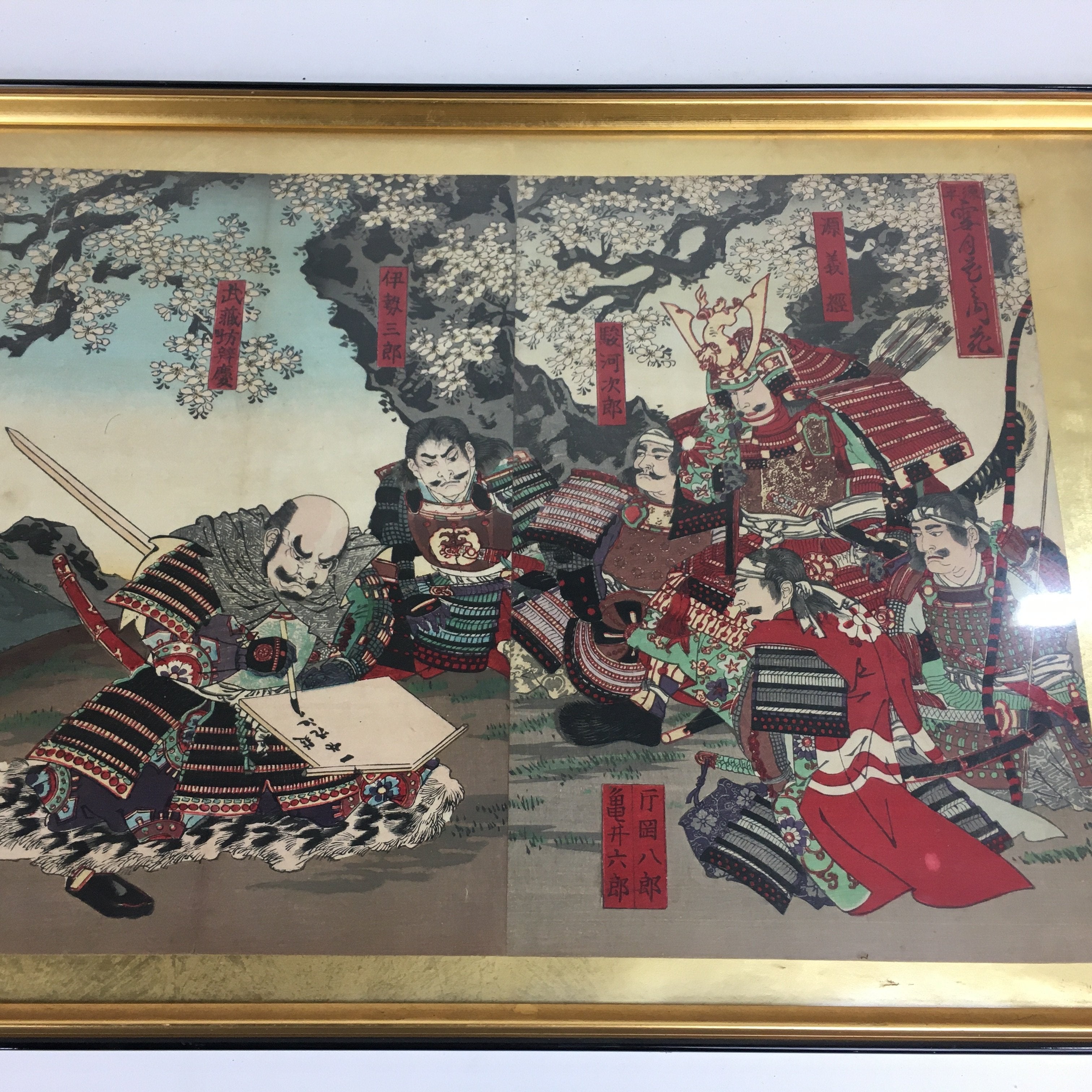 Antique Japanese Ukiyoe Hanga Painting Art C1850 Framed Picture FL14