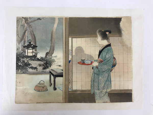 Antique Japanese Ukiyoe Woodblock Print Mizuno Toshitaka Tea and Lante, Online Shop