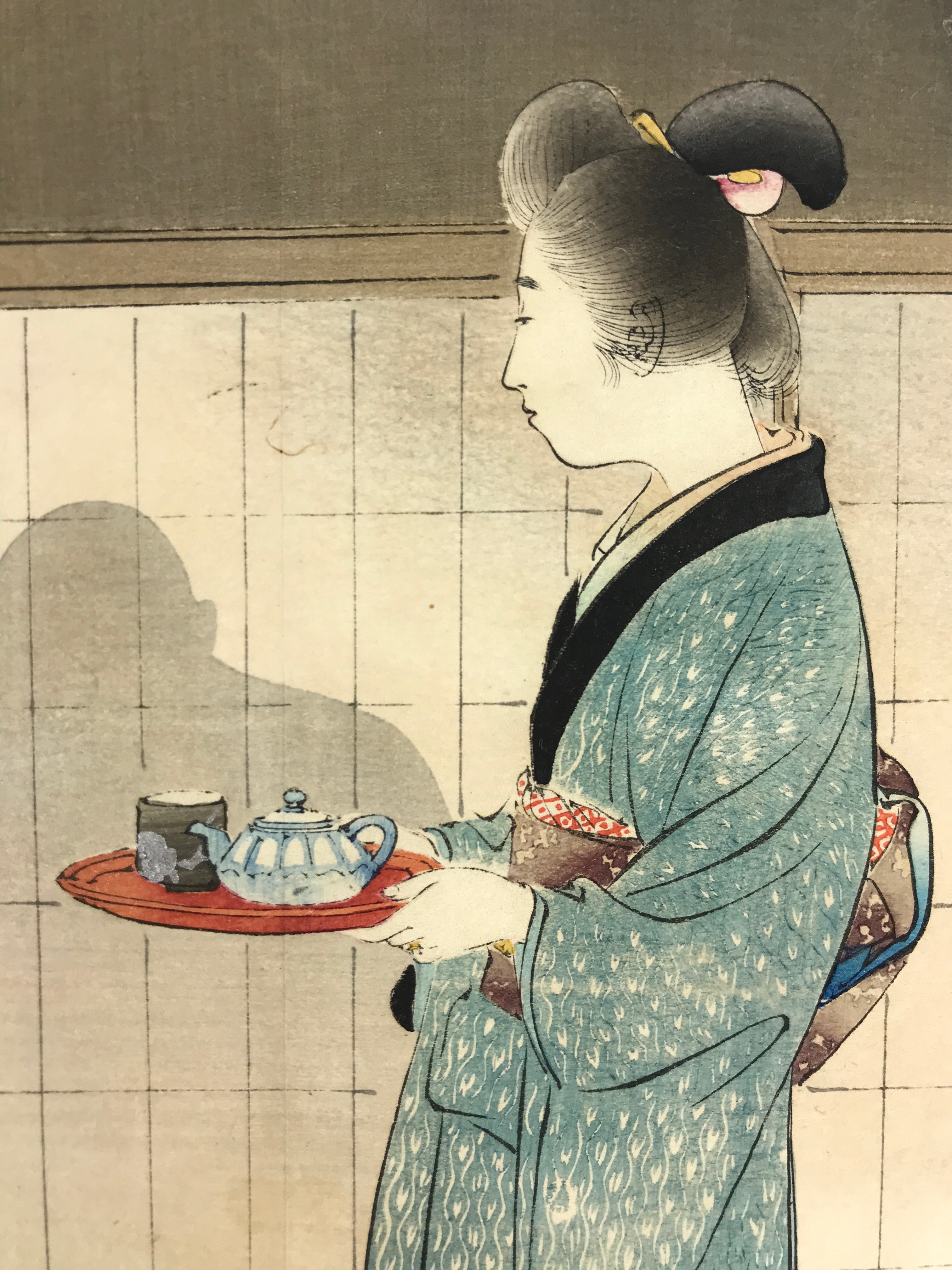 Antique Japanese Ukiyoe Woodblock Print Mizuno Toshitaka Tea and Lantern FL231