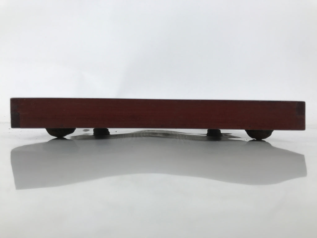 Antique Japanese Wood Lacquered Low Table Brown Serving Tray Ozen Kurumizen L426