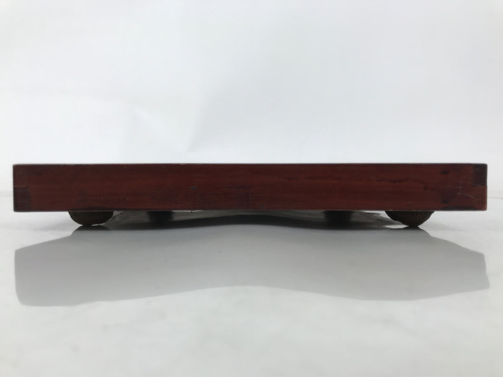 Antique Japanese Wood Lacquered Low Table Brown Serving Tray Ozen Kurumizen L426