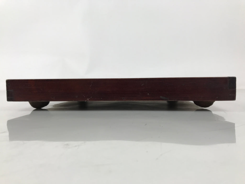 Antique Japanese Wood Lacquered Low Table Brown Serving Tray Ozen Kurumizen L498