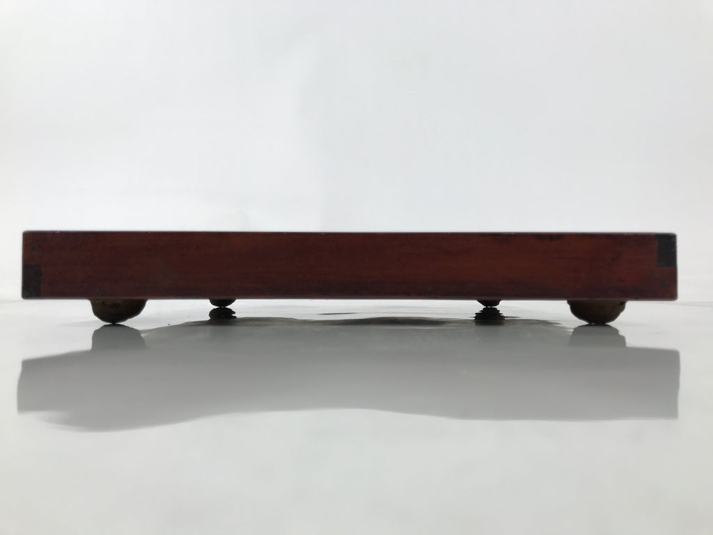Antique Japanese Wood Lacquered Low Table Brown Serving Tray Ozen Kurumizen L499