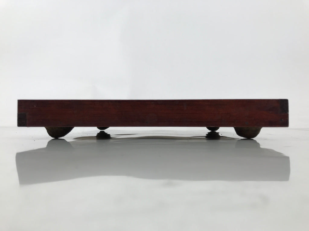 Antique Japanese Wood Lacquered Low Table Brown Serving Tray Ozen Kurumizen L501
