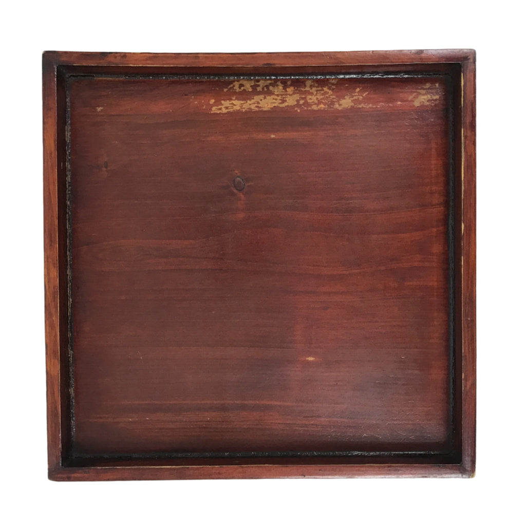 Antique Japanese Wood Lacquered Low Table Brown Serving Tray Ozen Kurumizen L502