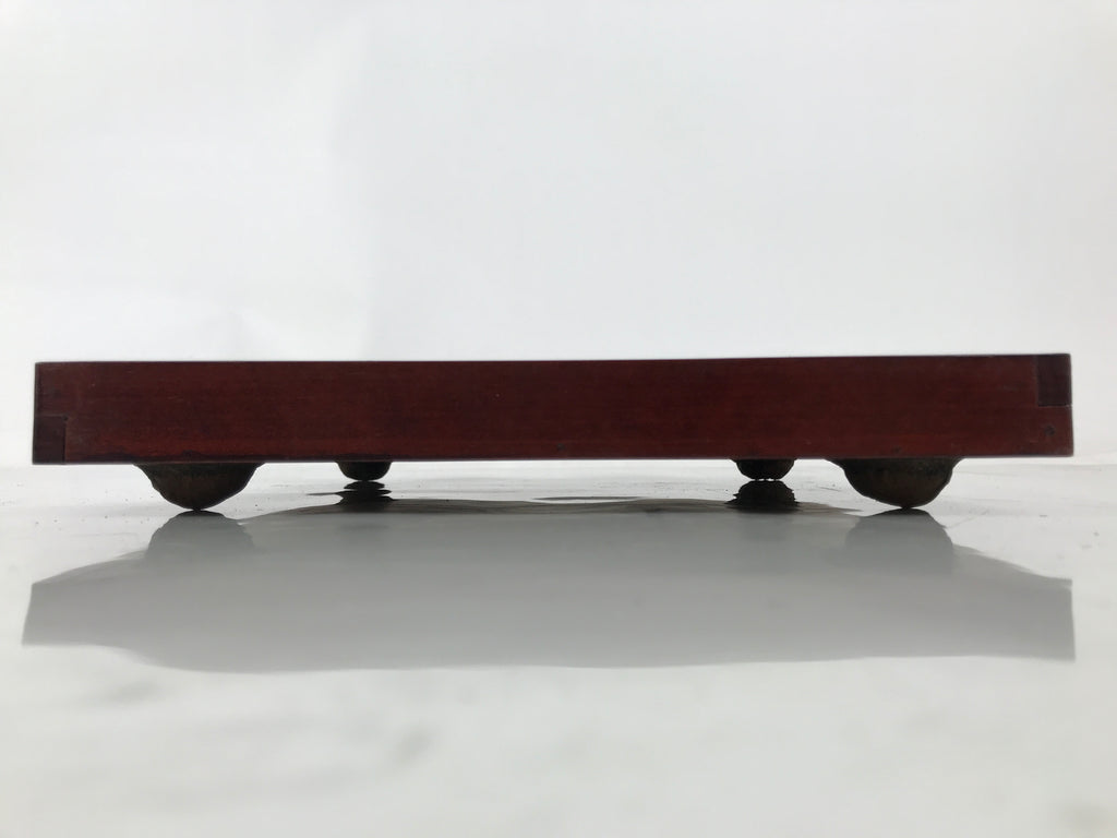 Antique Japanese Wood Lacquered Low Table Brown Serving Tray Ozen Kurumizen L506