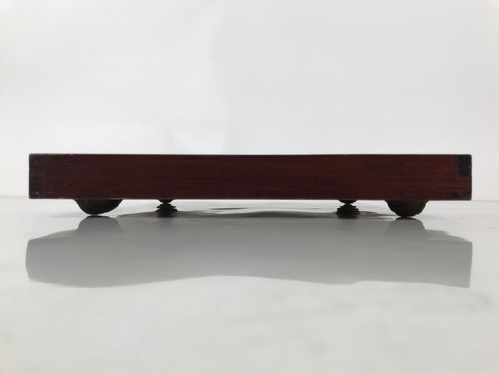 Antique Japanese Wood Lacquered Low Table Brown Serving Tray Ozen Kurumizen L508
