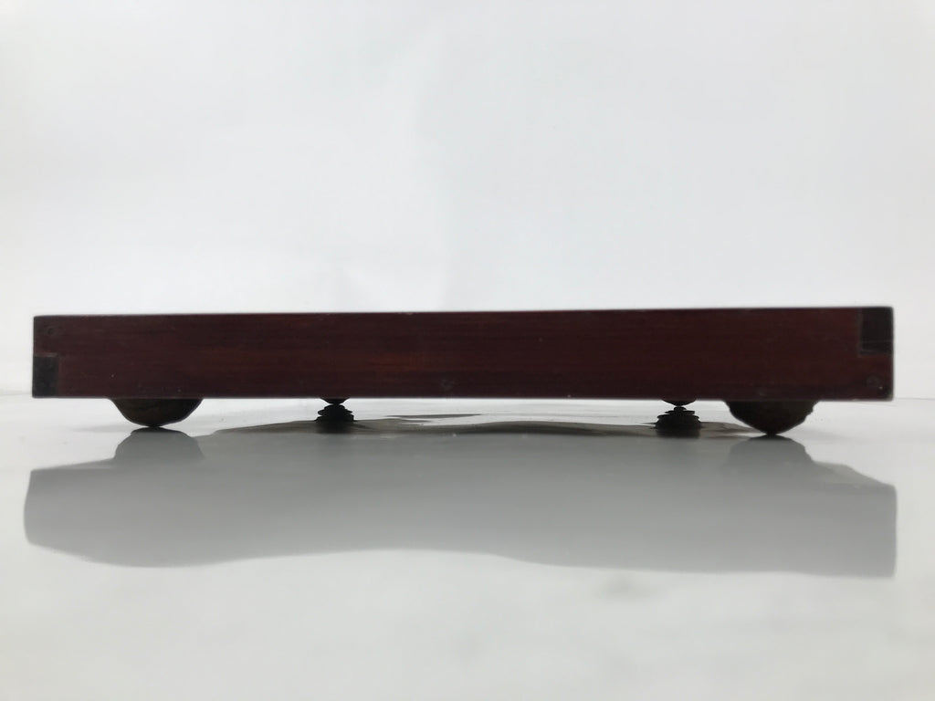 Antique Japanese Wood Lacquered Low Table Brown Serving Tray Ozen Kurumizen L510