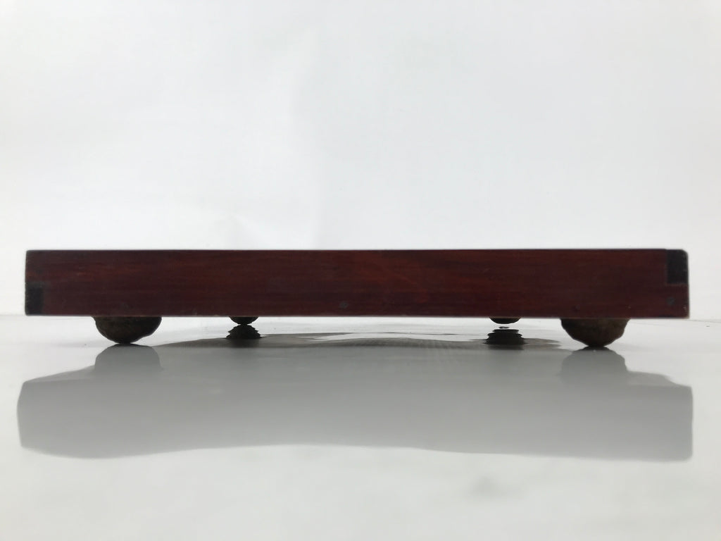 Antique Japanese Wood Lacquered Low Table Brown Serving Tray Ozen Kurumizen L512