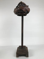 Antique Japanese Wooden Candle Stand Shokudai Woven Basket Metal Cup JK937