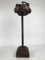 Antique Japanese Wooden Candle Stand Shokudai Woven Basket Metal Cup JK937