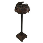 Antique Japanese Wooden Candle Stand Shokudai Woven Basket Metal Cup JK937