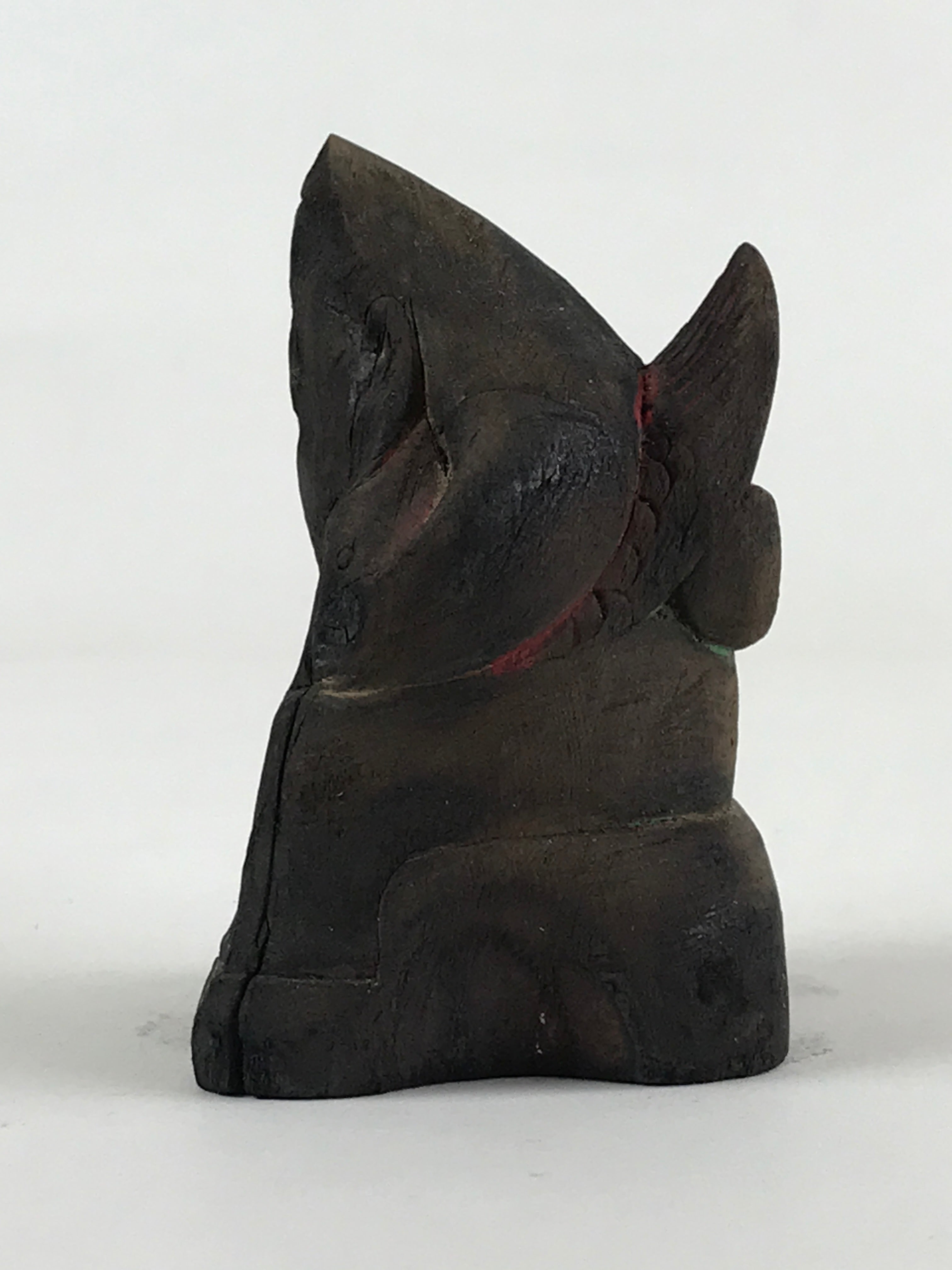 Antique Japanese Wooden Ebisu Decoration Figure Small Ornament Brown BD924