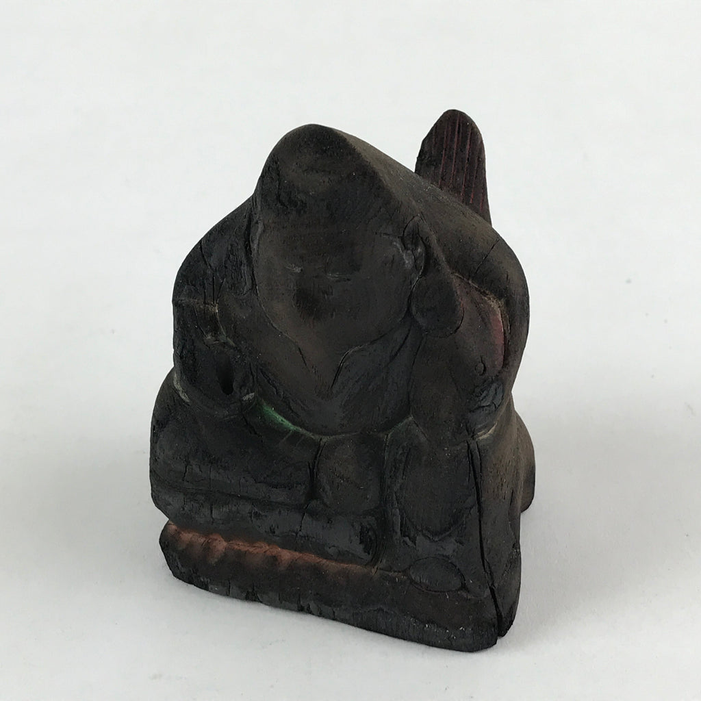 Antique Japanese Wooden Ebisu Decoration Figure Small Ornament Brown BD924