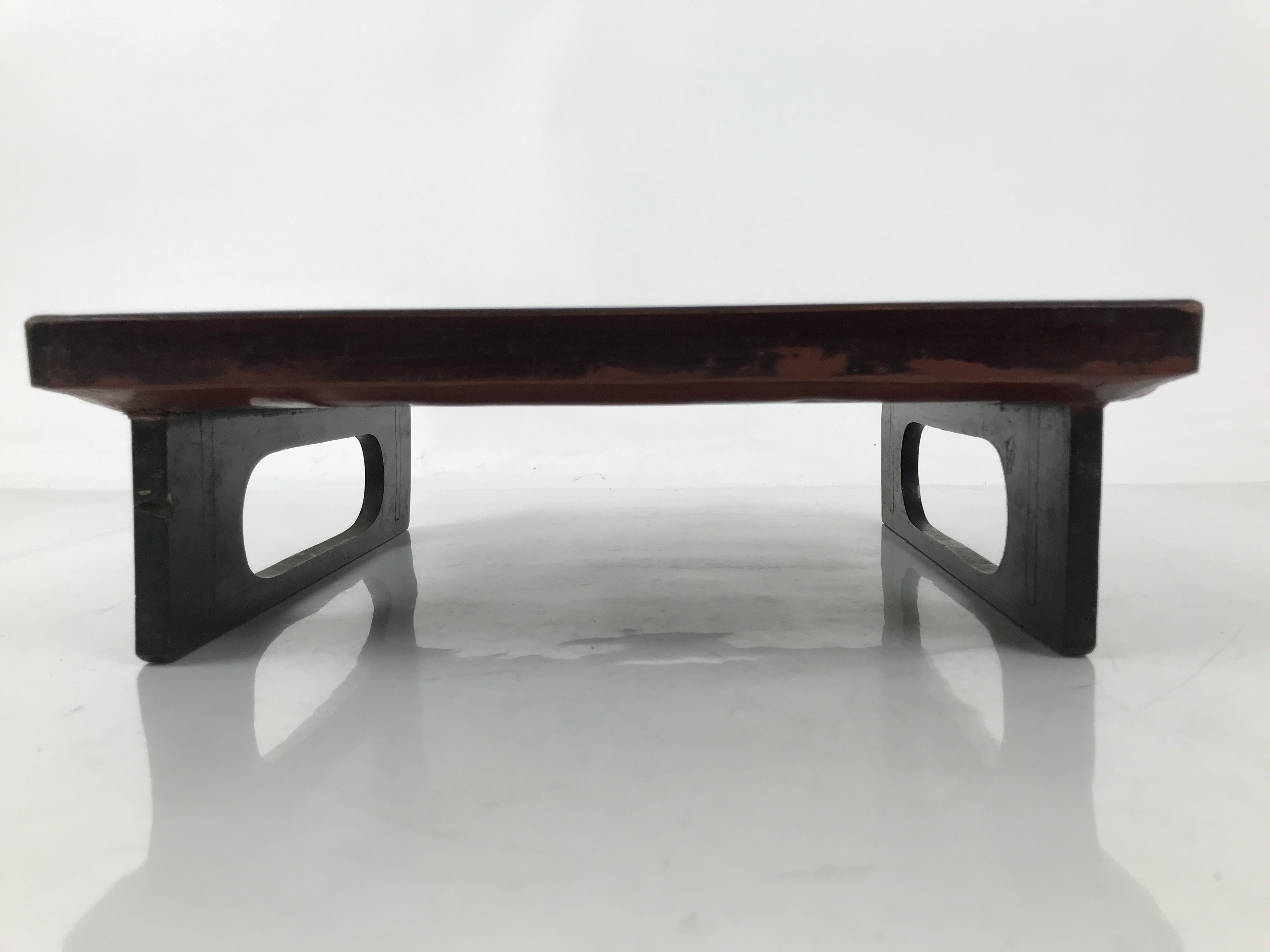 Antique Japanese Wooden Lacquered Low Table Brown Serving Tray Ozen Square L491