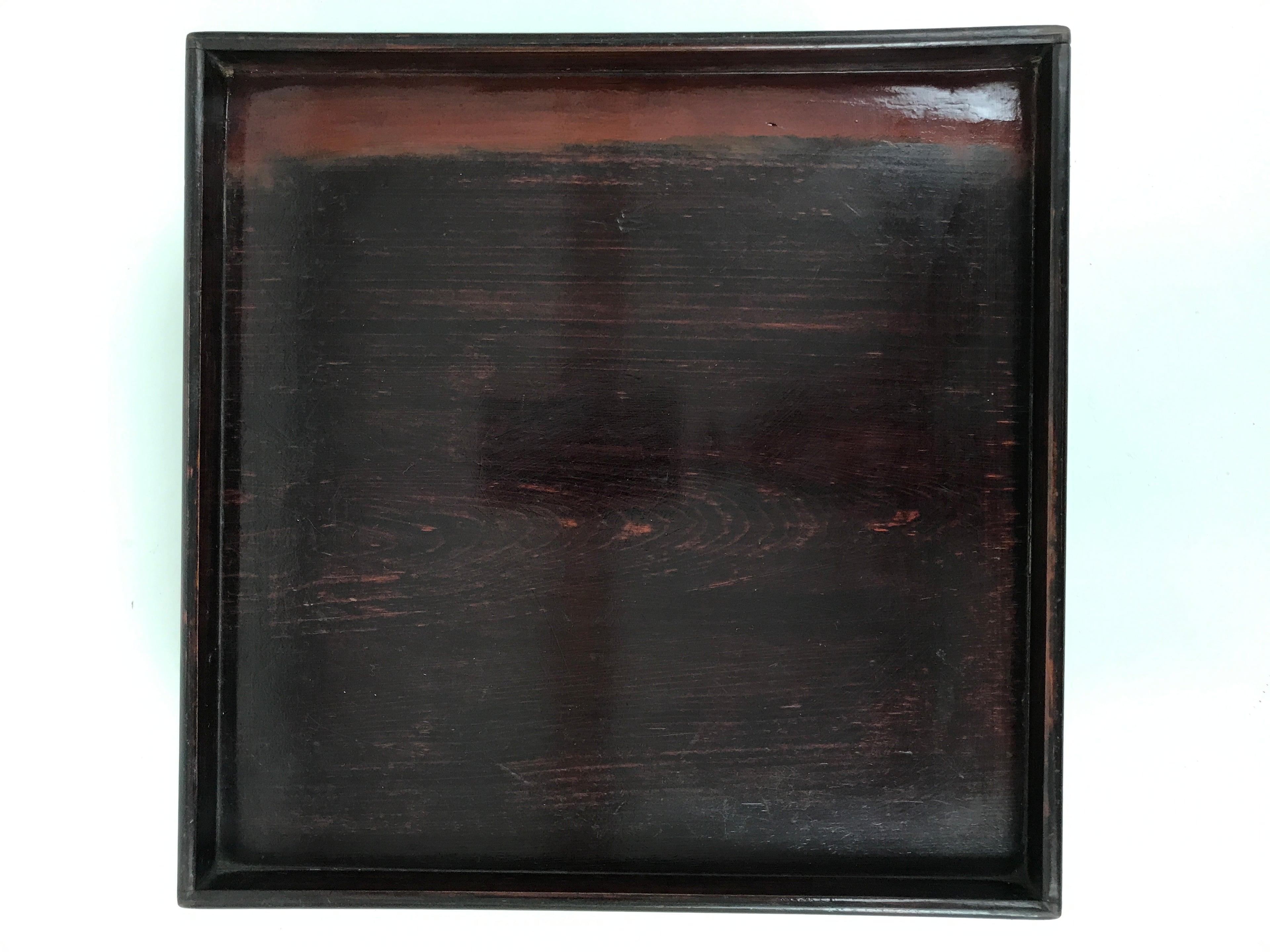 Antique Japanese Wooden Lacquered Low Table Brown Serving Tray Ozen Square L491