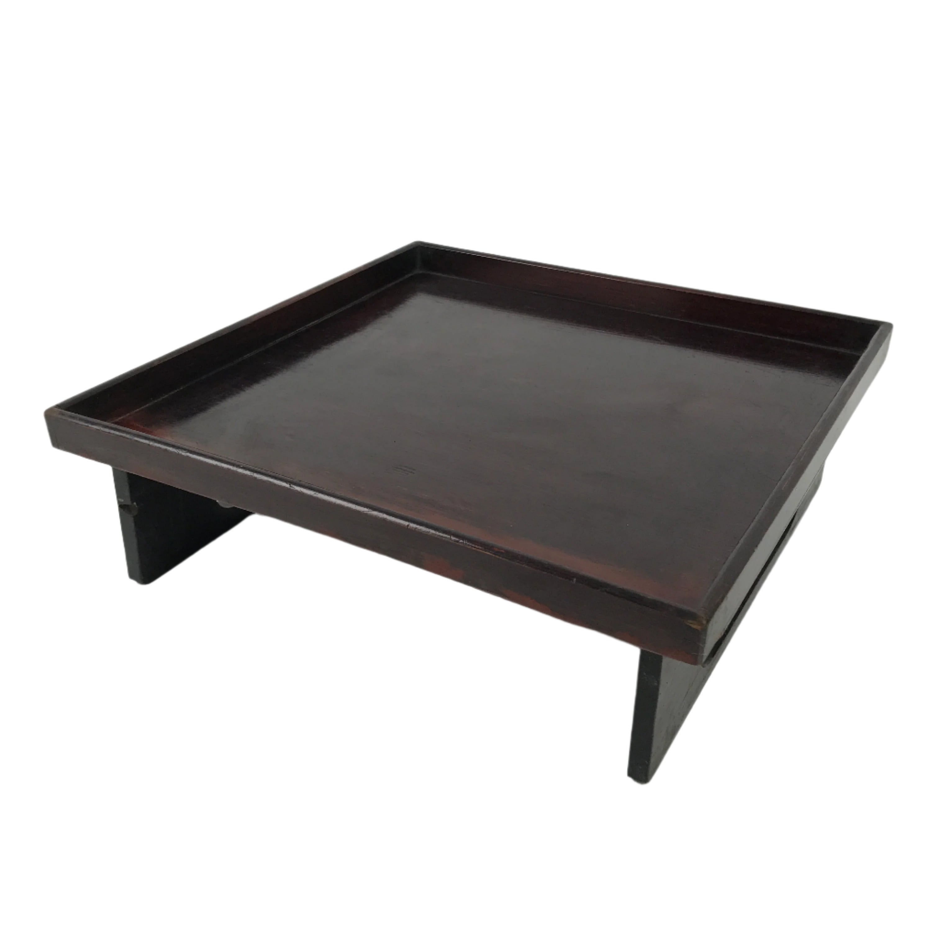 Antique Japanese Wooden Lacquered Low Table Brown Serving Tray Ozen Square L491
