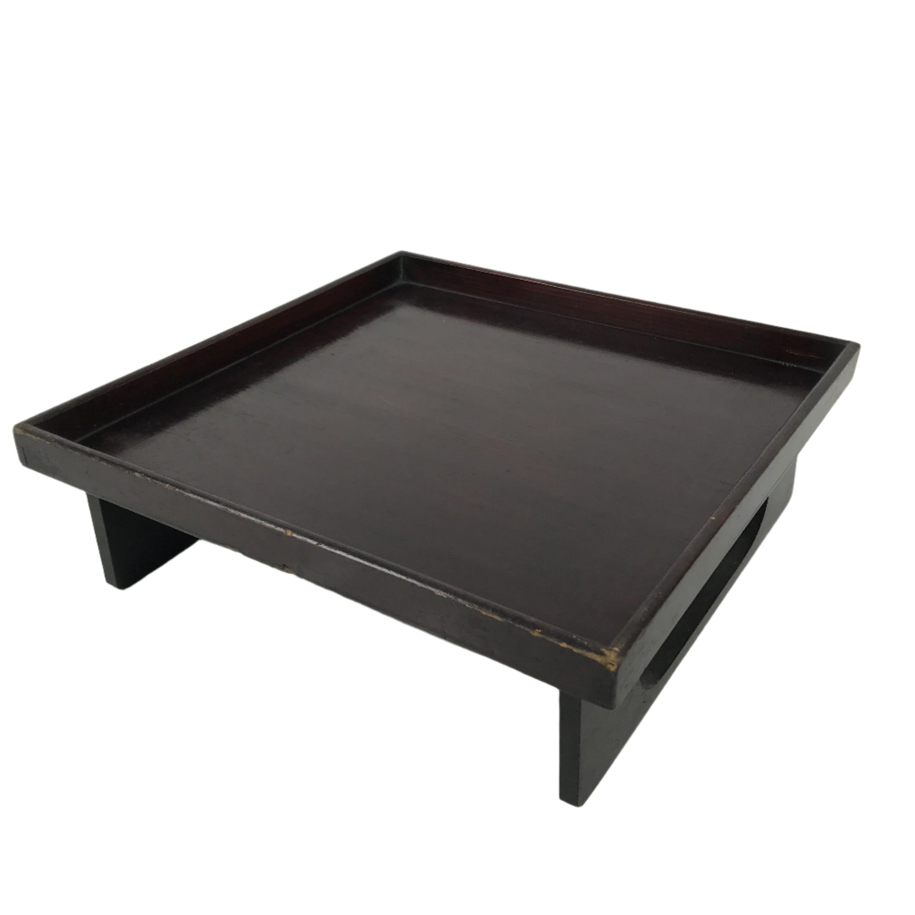 Antique Japanese Wooden Lacquered Low Table Brown Serving Tray Ozen Square L492