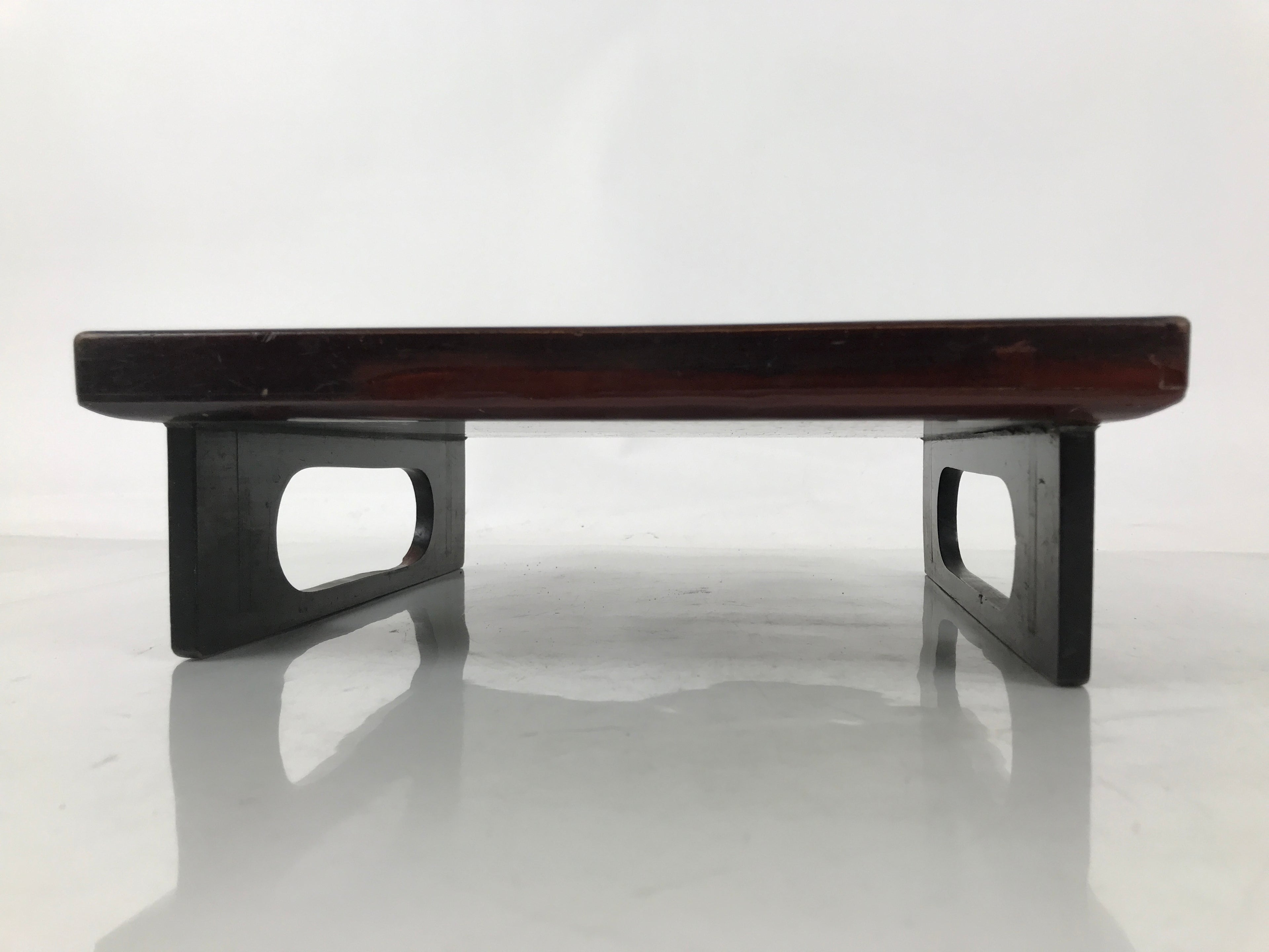 Antique Japanese Wooden Lacquered Low Table Brown Serving Tray Ozen Square L493