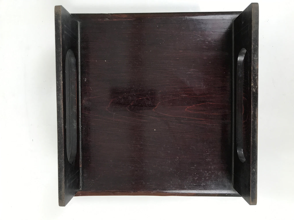 Antique Japanese Wooden Lacquered Low Table Brown Serving Tray Ozen Square L493