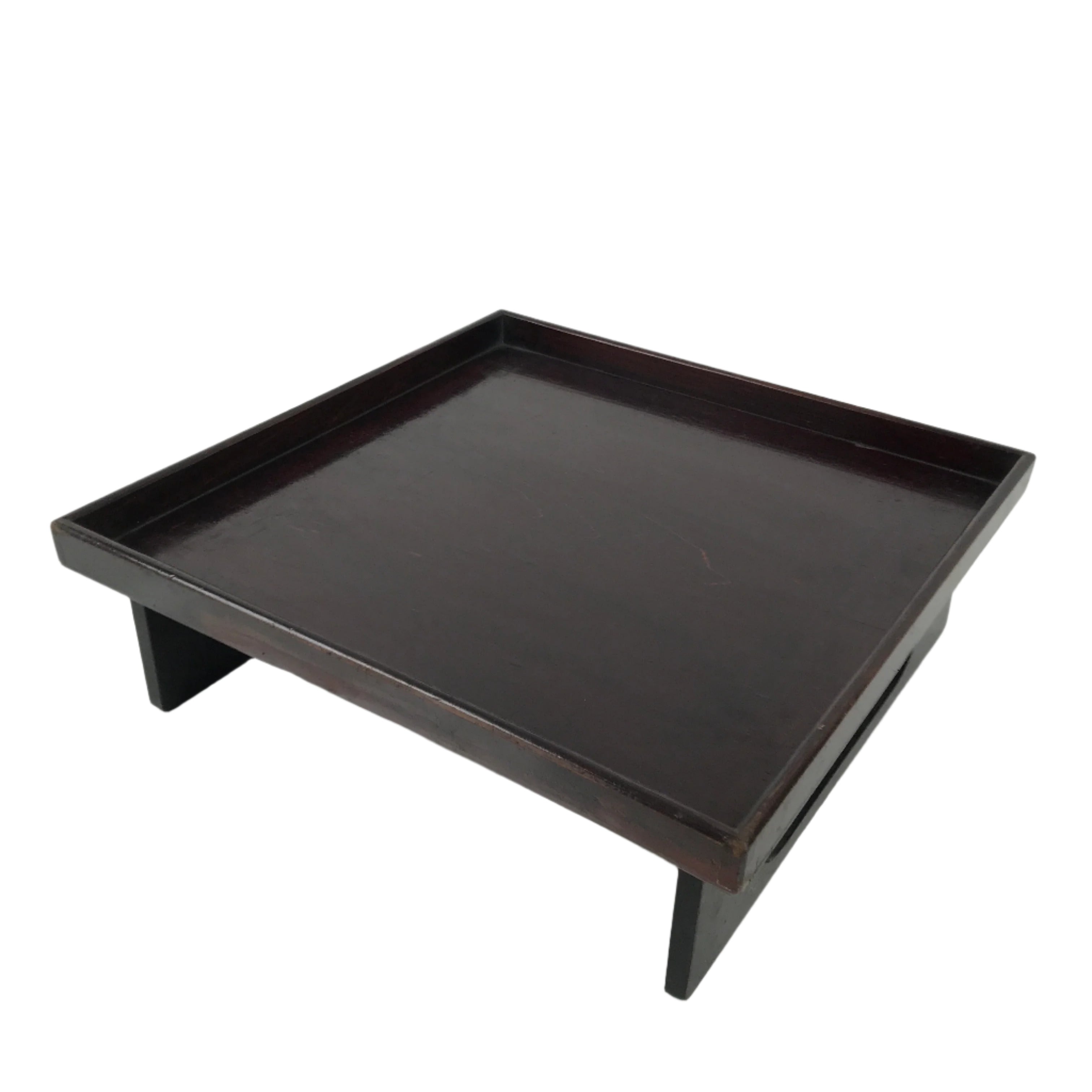Antique Japanese Wooden Lacquered Low Table Brown Serving Tray Ozen Square L493