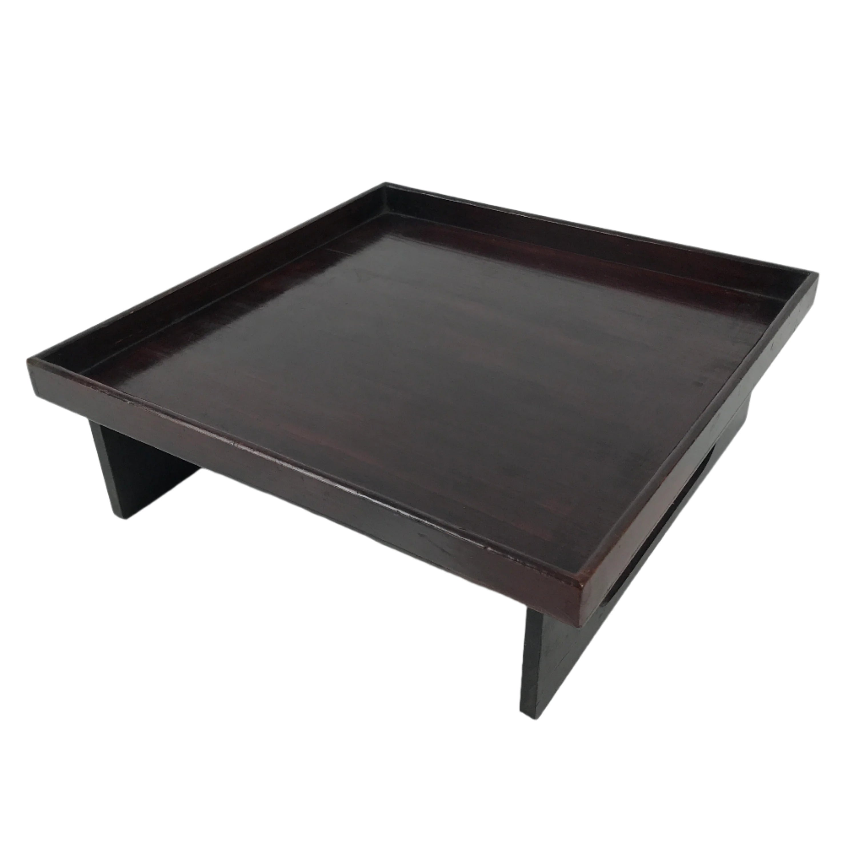 Antique Japanese Wooden Lacquered Low Table Brown Serving Tray Ozen Square L494