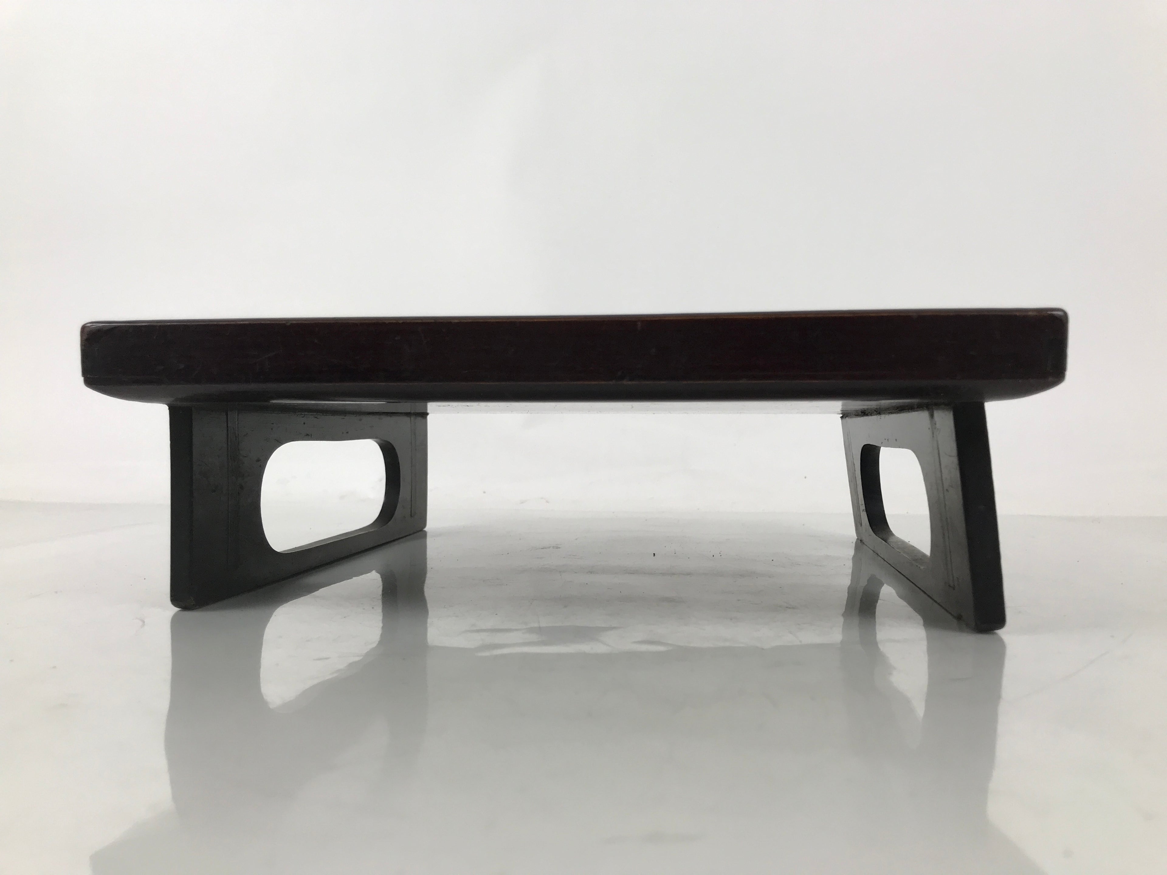 Antique Japanese Wooden Lacquered Low Table Brown Serving Tray Ozen Square L496