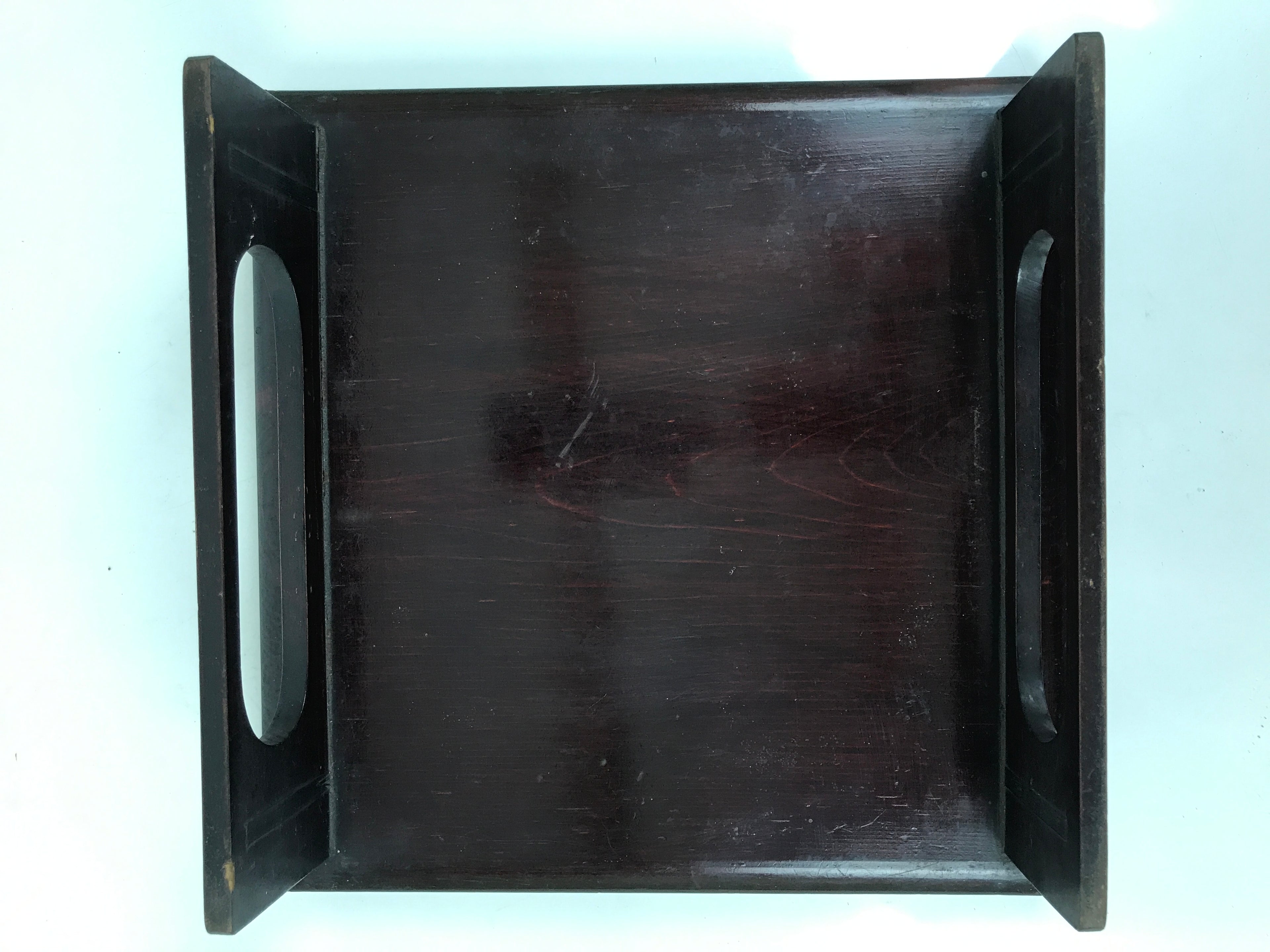 Antique Japanese Wooden Lacquered Low Table Brown Serving Tray Ozen Square L496
