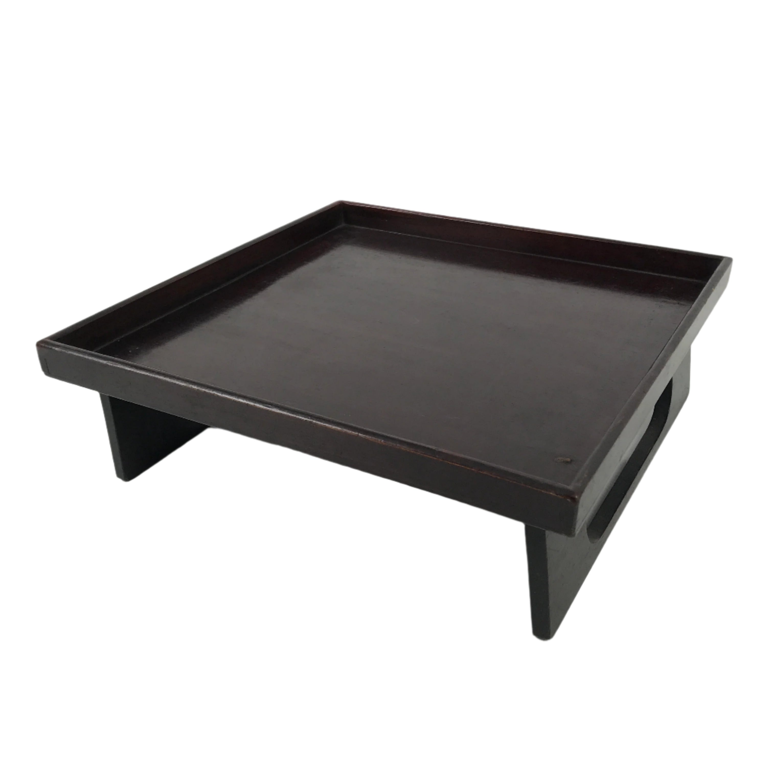 Antique Japanese Wooden Lacquered Low Table Brown Serving Tray Ozen Square L496