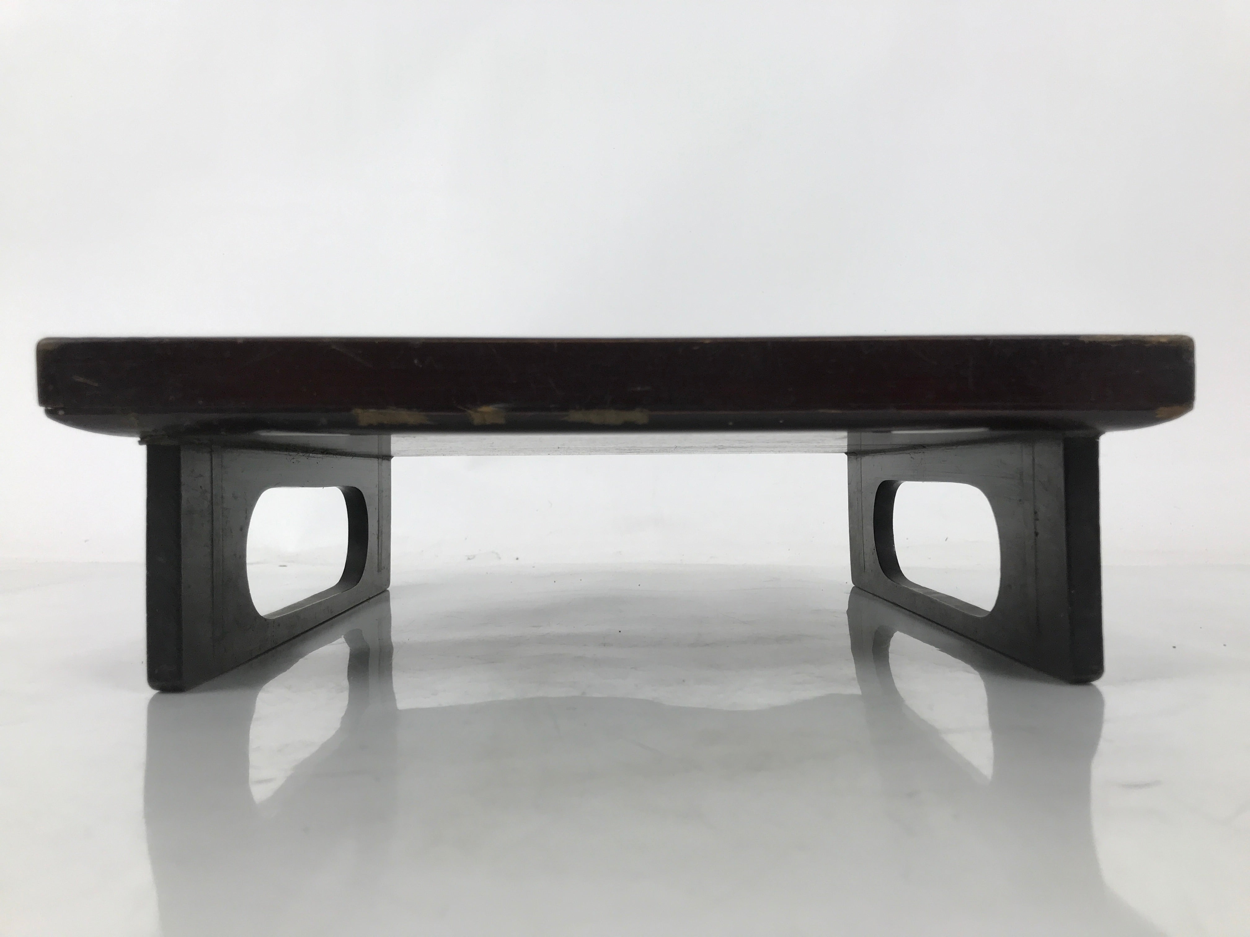 Antique Japanese Wooden Lacquered Low Table Brown Square Serving Tray Ozen L427