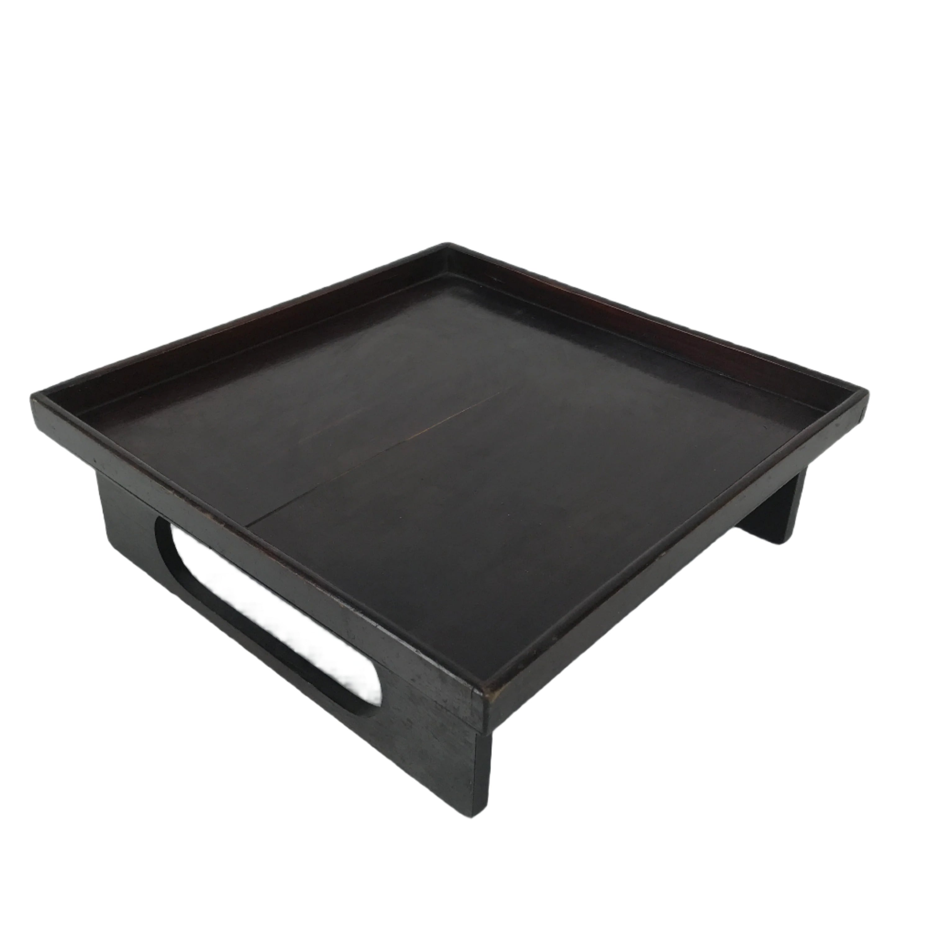 Antique Japanese Wooden Lacquered Low Table Brown Square Serving Tray Ozen L427