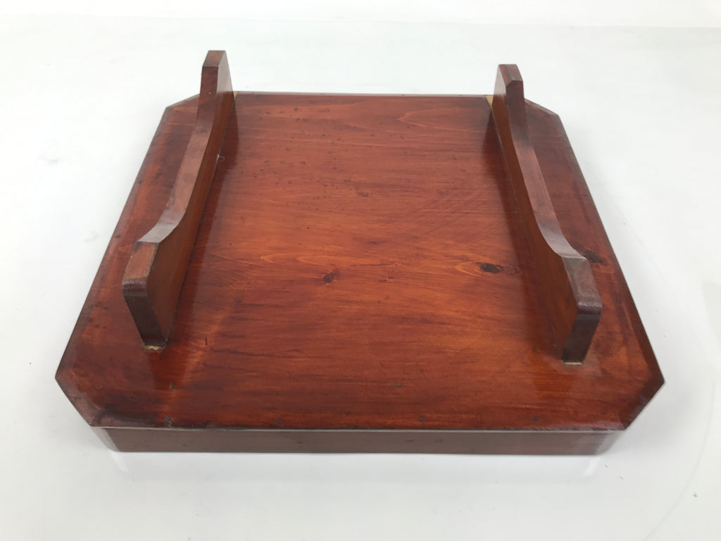 Antique Japanese Wooden Lacquered Low Table Brown Square Serving Tray Ozen L428