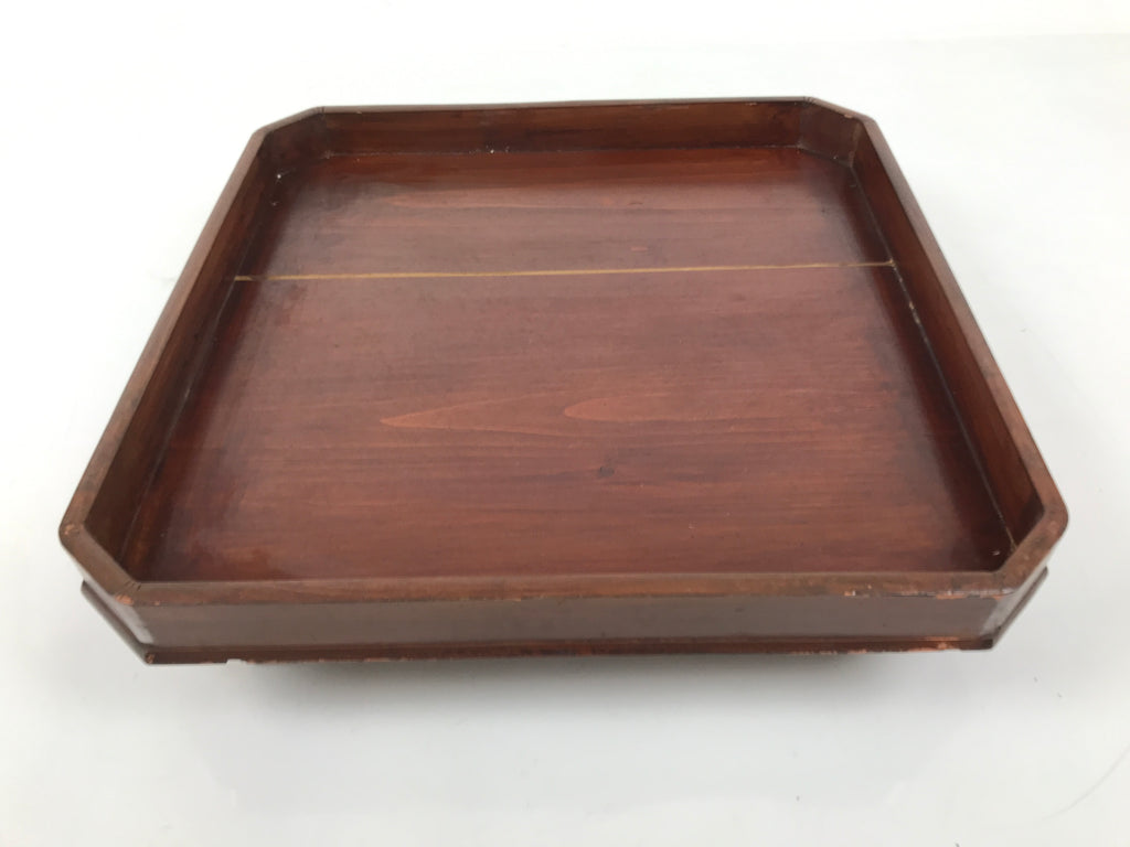 Antique Japanese Wooden Lacquered Low Table Brown Square Serving Tray Ozen L429