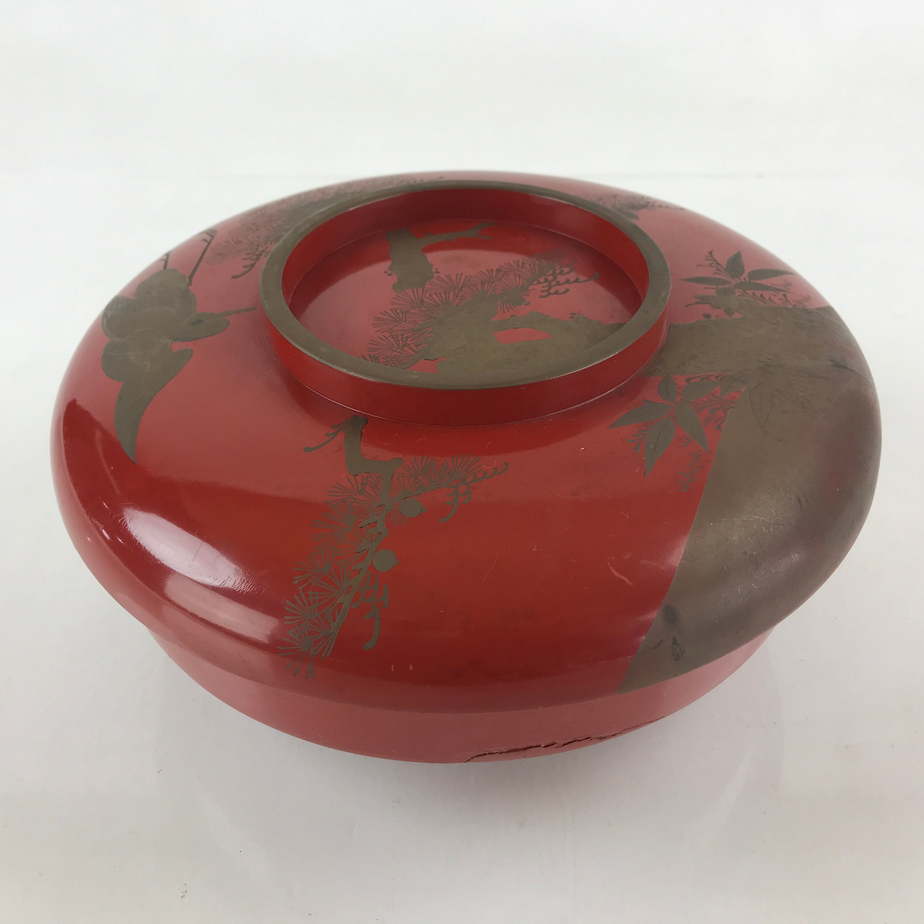 Antique Japanese Wooden Lacquerware Lidded Snack Bowl Kashiki Tea Ceremony UR946