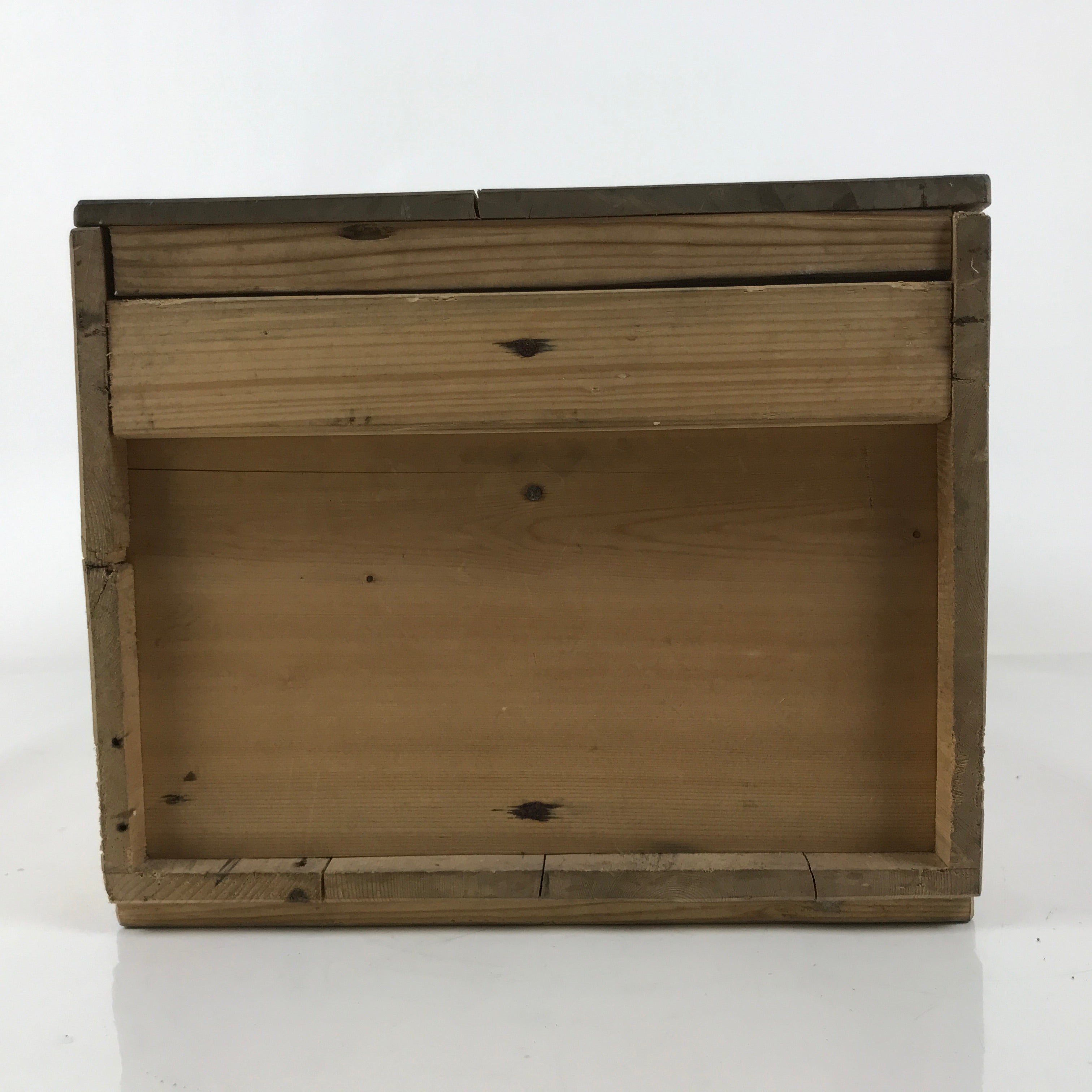 Antique Japanese Wooden Lidded Pottery Bowl Box Inside 41x26.5x20.5cm Brown X147